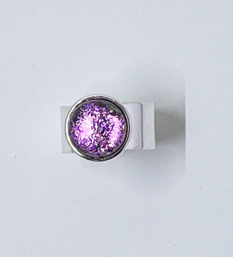 Pinky Purple Dichroic Fused Glass Adjustable Ring image 1