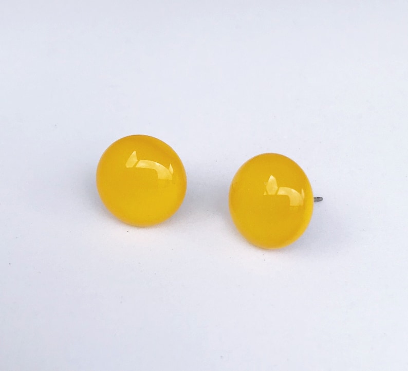 Yellow Fused Glass Stud Earrings image 1