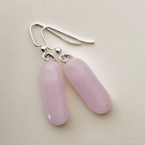 Pale Pink Fused Glass Extra Long Dangle Earrings image 2