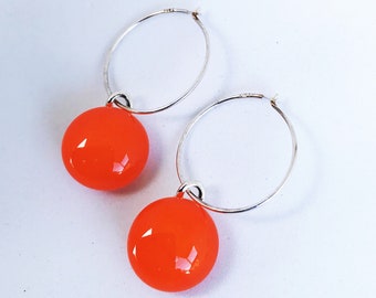 Orange Fused Glass Hoop Earrings