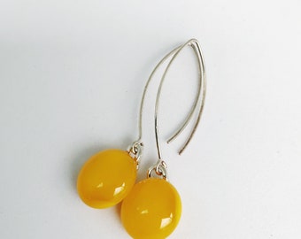 Yellow Fused Glass Sterling Silver Drop Earrings