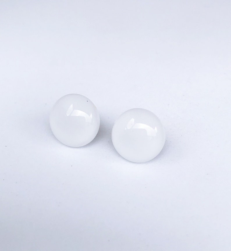 White Fused Glass Stud Earrings image 1