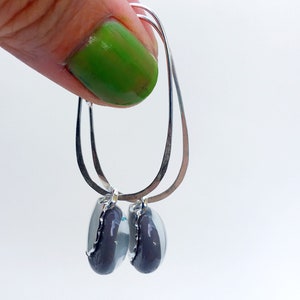 Grey Fused Glass Sterling Silver Super Oval Earrings image 2