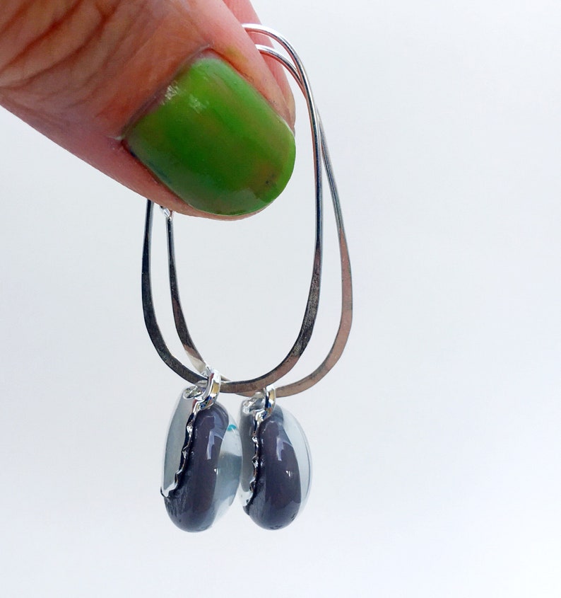 Grey Fused Glass Sterling Silver Super Oval Earrings image 2