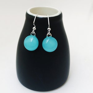 Turquoise Fused Glass Short Dangle Earrings image 2
