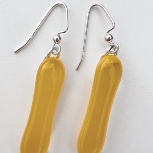 Yellow Fused Glass Extra Long Dangle Earrings image 3