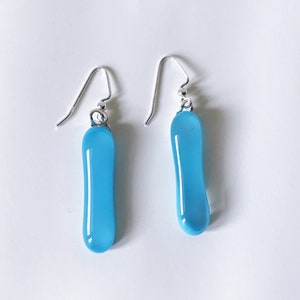 Aqua Blue Fused Glass Extra Long Dangle Earrings image 1