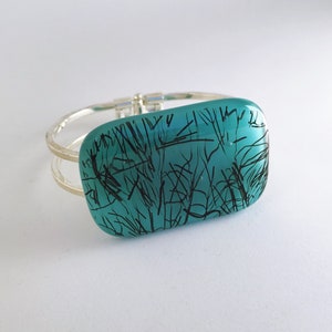 Turquoise Streaky Fused Glass Cuff Bangle image 2