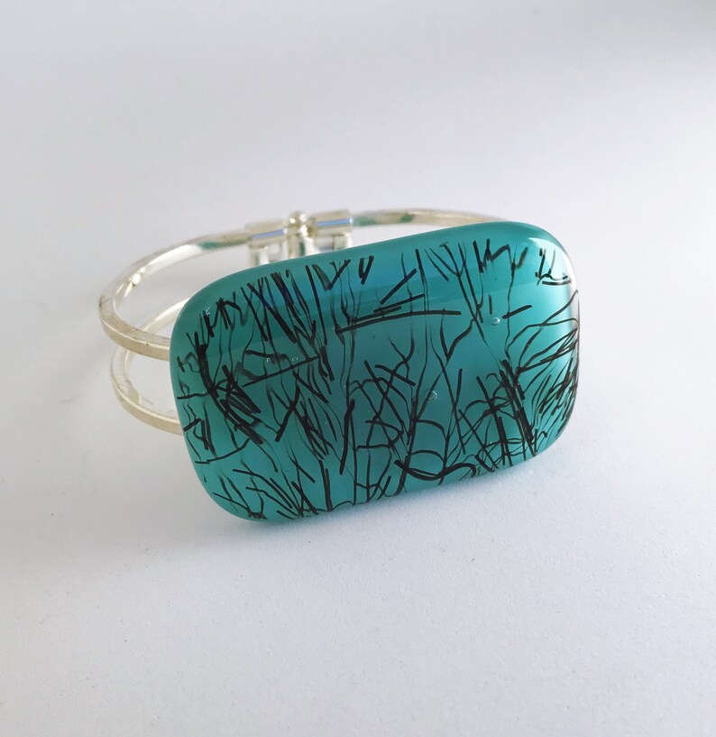 Turquoise Streaky Fused Glass Cuff Bangle image 2