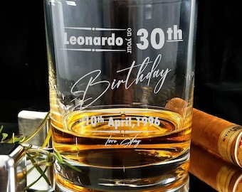 Personalized Birthday Whiskey Glass: Gift for Him, Custom Engraved