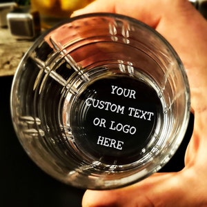 Personalized Whiskey Glass, Custom Text or Logo Bottom Engraved Rocks Glass, Gift for Whiskey Lovers, Dad or Groomsmen