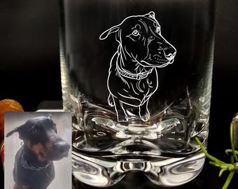 Graverat husdjursporträtt Whiskyglas: Hundminnesgåva till pappa