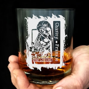 Vaso de whisky personalizado con grabado de The Lovers y nombres personalizados, regalo ideal para aniversario, cumpleaños o San Valentín
