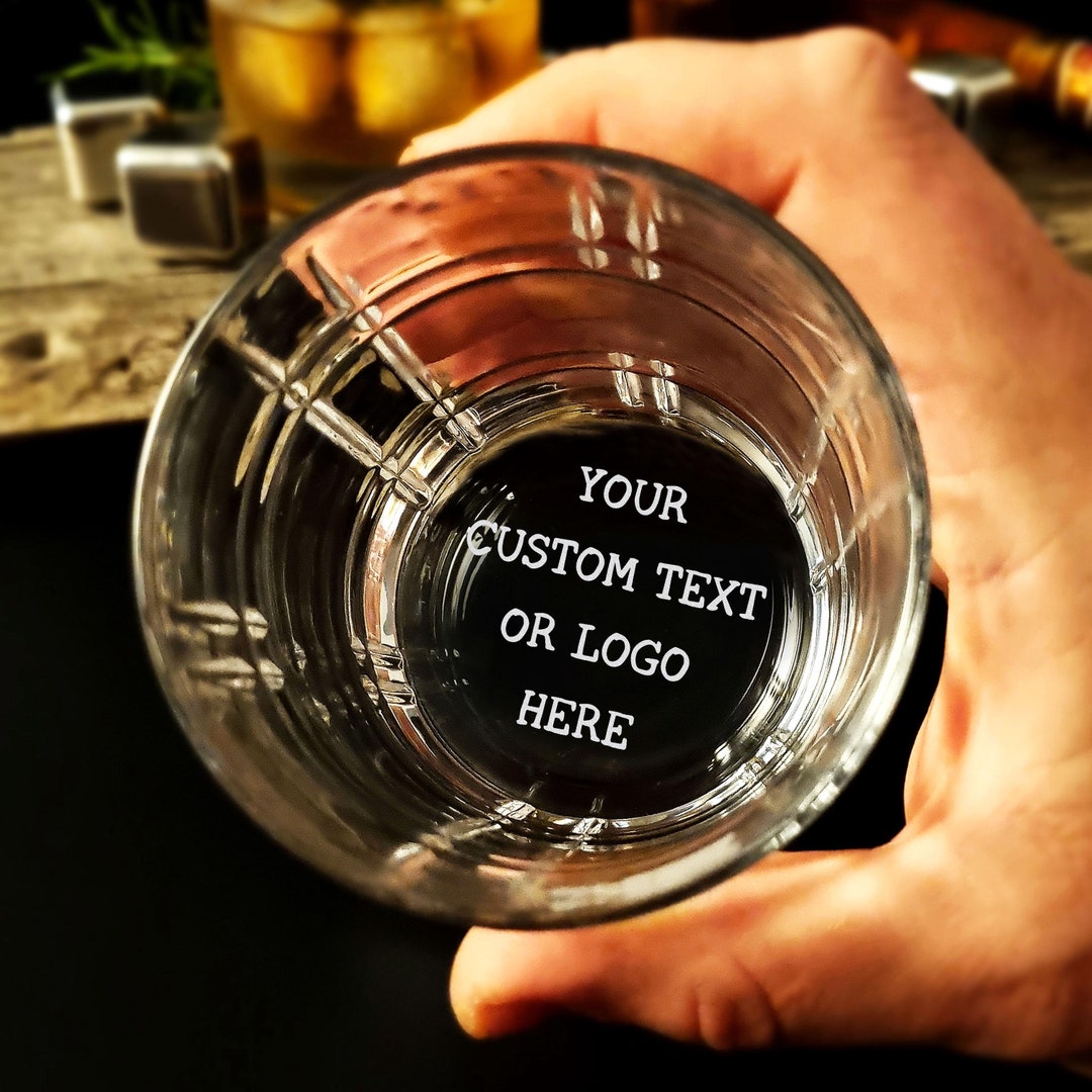 Personalized Whiskey Glass - Custom Etched Text Or Logo - Laser Engraved Gift For Whiskey Lovers