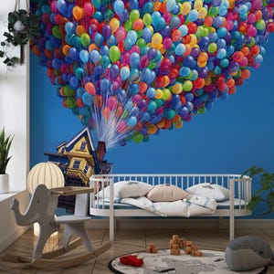 Carta da parati con palloncini ispirata a Disney – Carta da parati murale stravagante per la cameretta di bambini o adolescenti – Decorazione murale rimovibile e giocosa per la cameretta dei bambini