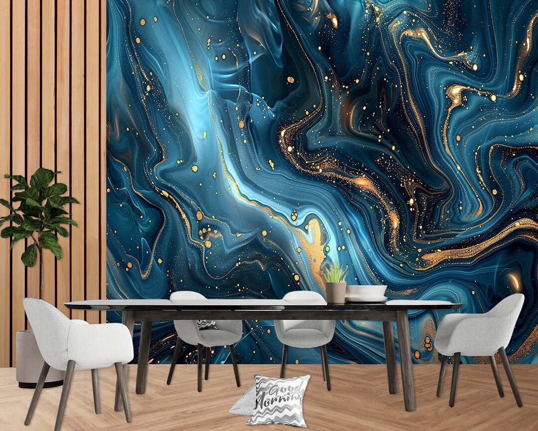 Abstract Dark Blue Gold Marble Wallpaper,removable Wallpaper,abstract ...