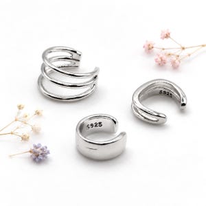 925 Sterling Silver Ear Cuff Set, 3 Stackable No Piercing Ear Cuffs