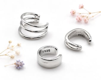 925 Sterling Silver Ear Cuff Set, 3 Stackable No Piercing Ear Cuffs