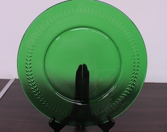 RARE Portmeirion Botanic Garden X1 Green Glass Charger Plates 12.5" Diameter Leaves Dinnerware