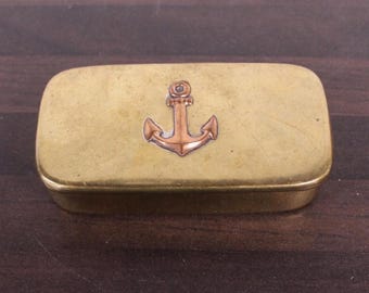 French? Brass Snuff Tin With Copper Anchor Detailing Tobacciana Nautical Décor 10cm