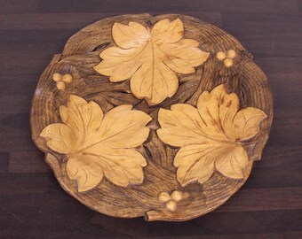 Vintage Hand Carved Wooden Polish Wall Plate Souvenir Home Decor 11"