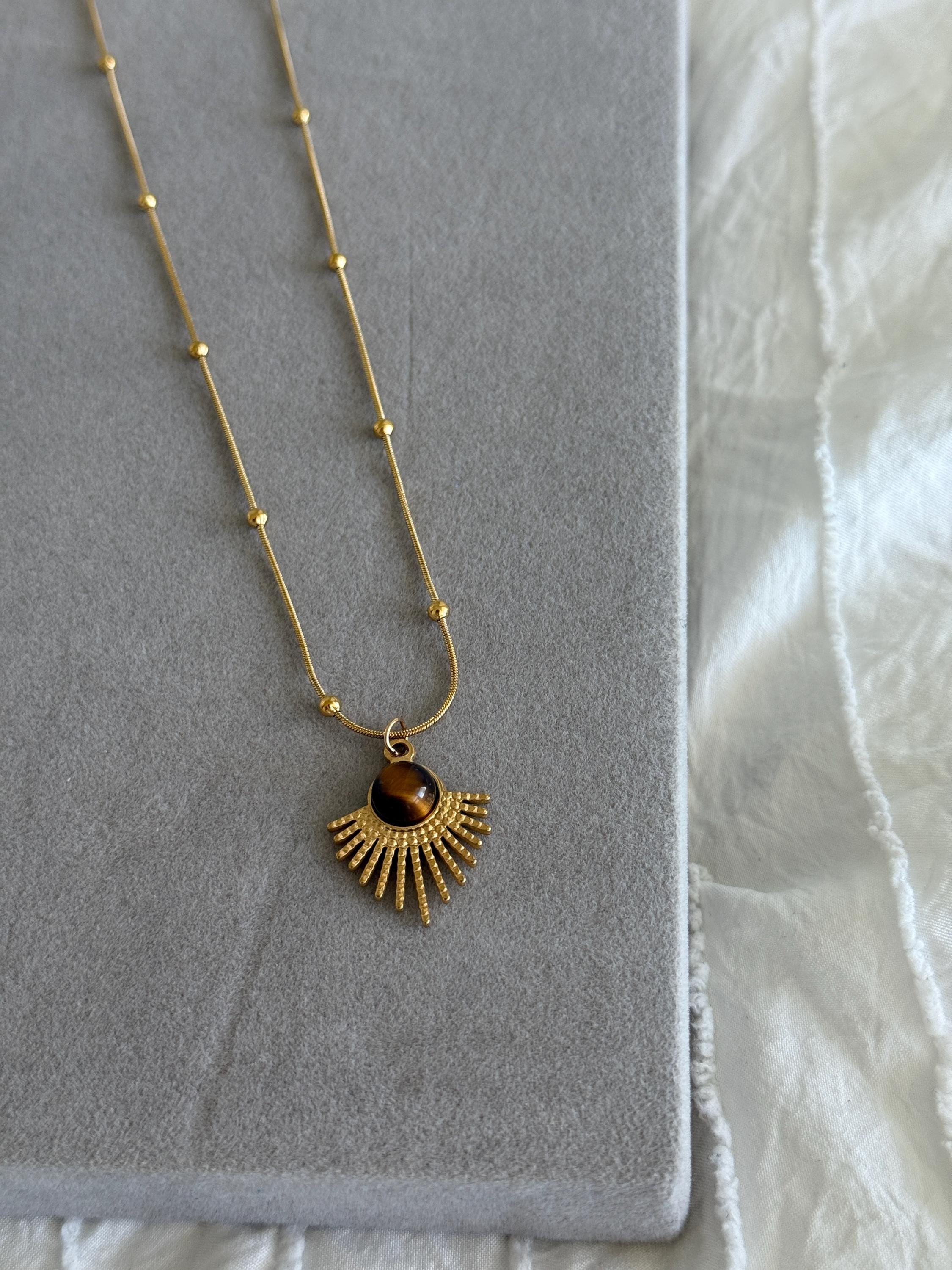 Brown Opal Pendant Necklace, stainless steel, 18k gold plated necklace, non tarnish, waterproof jewelry