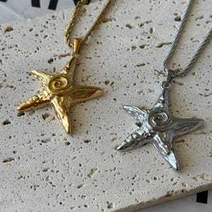Spiral Star Necklace, Big Star Necklace, Stainless steel & 18K gold plated, Chunky Necklace, Gold Starfish Necklace, Silver Swirl Necklace