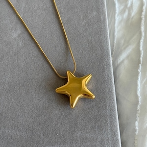 Grote sterhangerketting, roestvrij staal en 18 kt verguld, glanzende sterhanger, voor dames, schattige gouden sieraden, dikke stersieraden.