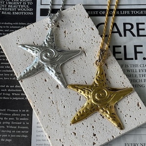 Vintage Star, Swirl Star Necklace, Big starfish necklace, Stainless steel & 18k gold plated, Y2K Star necklace, Chunky star necklace.
