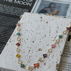 Colorful Flower Chain Necklace: 18k Gold Plated Stainless Steel