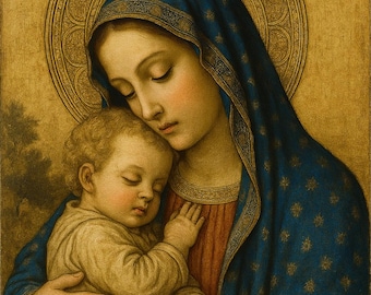 聖母マリアと幼子イエスのアートプリント：カトリックの室内装飾