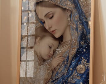 Blue Virgin Mary and Baby Jesus Art: Catholic Decor Christian Printable (Digital Download)