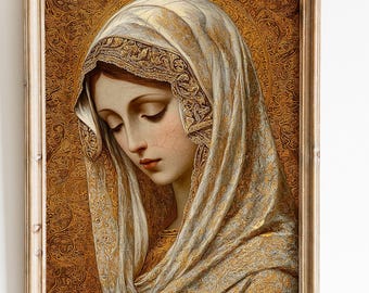 Virgin Mary Wall Art: Modern Catholic Art Work Painting (Digital Download)