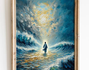 Jesus Walking on Water Painting: Christian Catholic Wall Art (Digital Download) #153