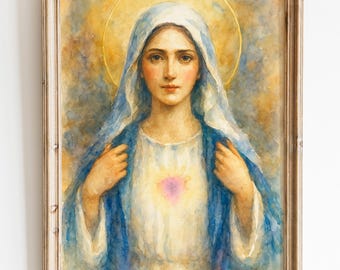 聖母マリアの汚れなき御心の芸術：カトリックの水彩画イラスト（PDF