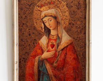 Immaculate Heart of Mary Art Print, Mother Mary Painting (Digital Download)