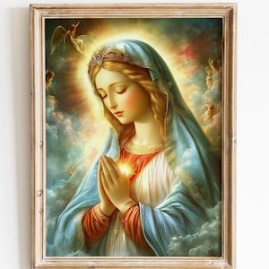 Immaculate Heart of Mary Poster, Mary Mother of God Home Painting, Blessed Virgin Mary Wall Art, Sacred Heart of Mary for Home Decor #143