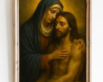 Mutter der Schmerzen Gemälde: Unsere Liebe Frau Schmerzen Pieta Kunstwerk (Digitaler Download)