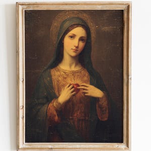 Immaculate Heart of Mary Painting The Sacred Heart of Mary Wall Art For Living Room Holy Mary Renaissance Art Home Wall Decor #94