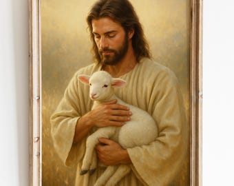Art mural Jésus le Bon Pasteur : peinture chrétienne, décoration d'intérieur catholique (téléchargement numérique)