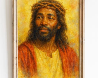 Black Jesus Painting: Christian Art Catholic Home Decor(Digital Download)