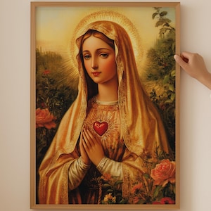 Immaculate Heart of Mary Painting, Mary Mother of God Home Painting, Blessed Virgin Mary Wall Art, Sacred Heart of Mary for Home Decor #143