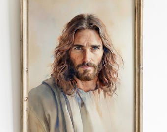Modern Jesus Portrait, Christian Watercolor Painting, Digital Wall Art Print