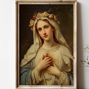 Immaculate Heart of Mary Wall Art For Home Decor Blessed Virgin Mary Painting Mary Mother of God Antique Oil Painting Our Lady Mary Paint#89