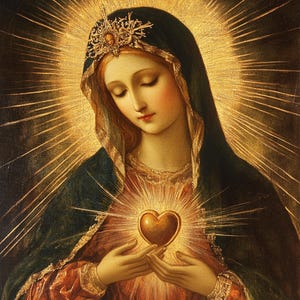 Immaculate Heart of Mary The Sacred Heart of Mary Wall Art Picture Byzantine Art Painting Virgin Mary Portrait for Living Room #106