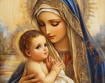 Mother Mary and Baby Jesus Print: Blessed Mother Wall Art (Digital Download