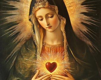 Immaculate Heart of Mary Wall Art Byzantine Art Painting The Sacred Heart of Mary Wall Art Virgin Mary Portrait for Living Room #105