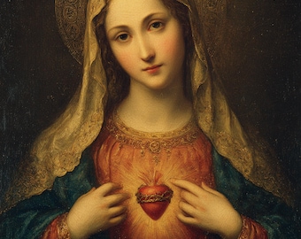 Immaculate Heart of Mary Renaissance Art Print, Catholic Home Decor (Digital Download)