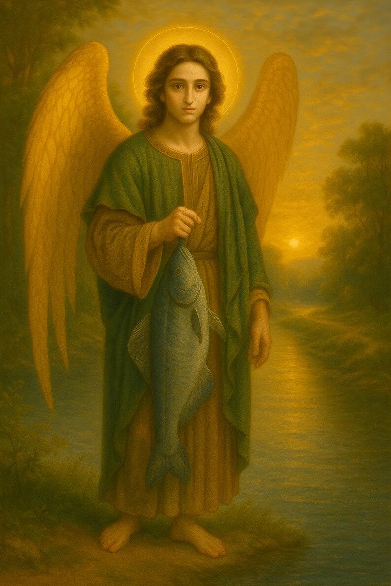 Archangel Raphael With the Healing Fish: Religious Art Catholic Decor ...