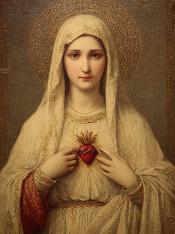 Immaculate Heart of Mary Classic Art Painting Sacred Heart of Virgin Mary  for Home Decor Blessed Virgin Mary for Living Room #85